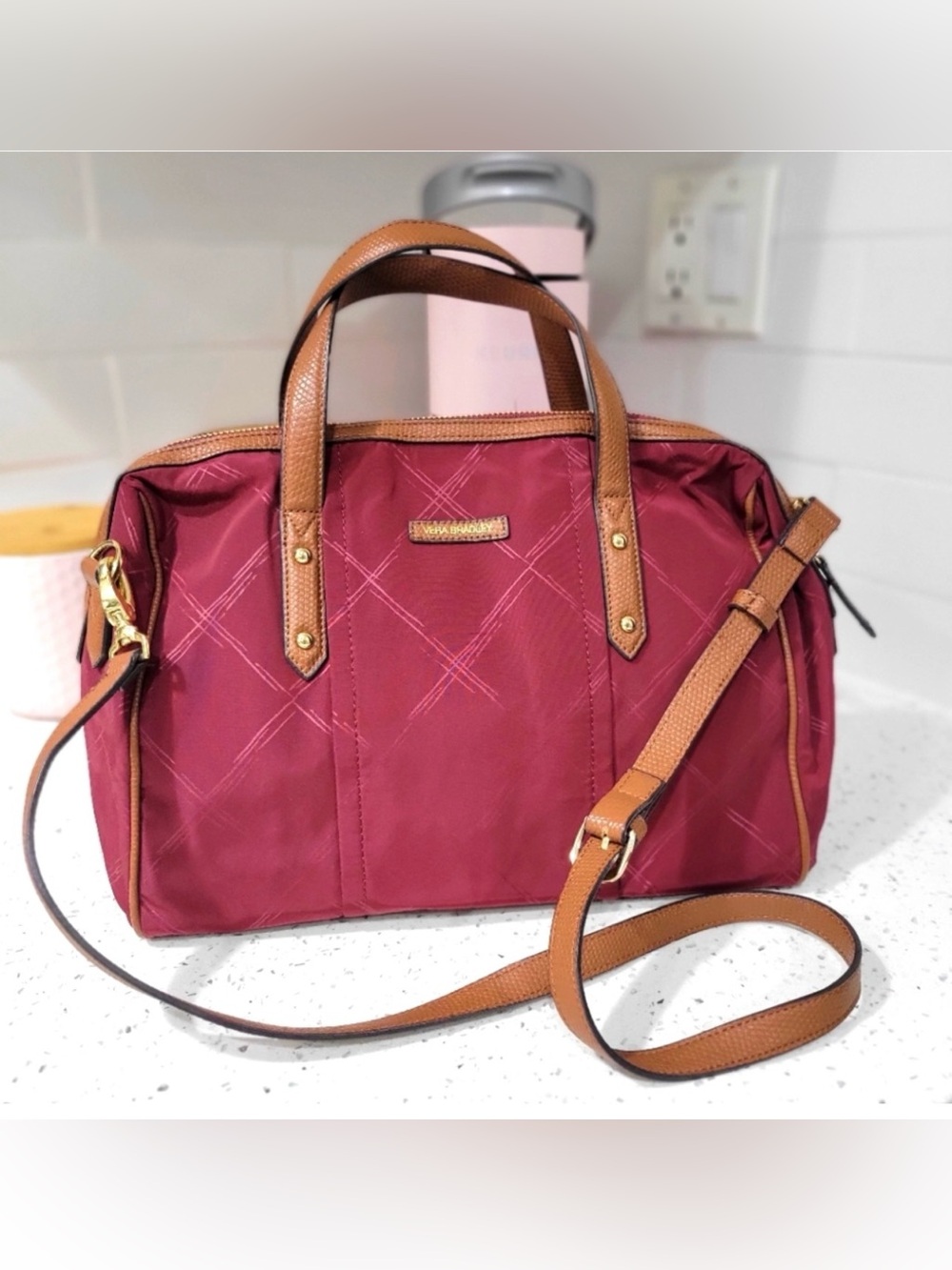 Vera Bradley crossbody tote adjustable strap burgundy